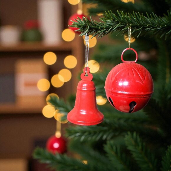 Vintage Bell Ornaments Bundle of 2 - Red Metal - Jingle - Christmas Bells - Picture 9 of 9